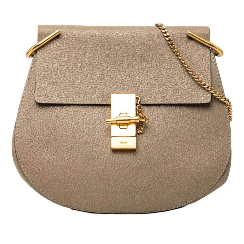 Chloe Drew Chain Shoulder Bag Beige Leather